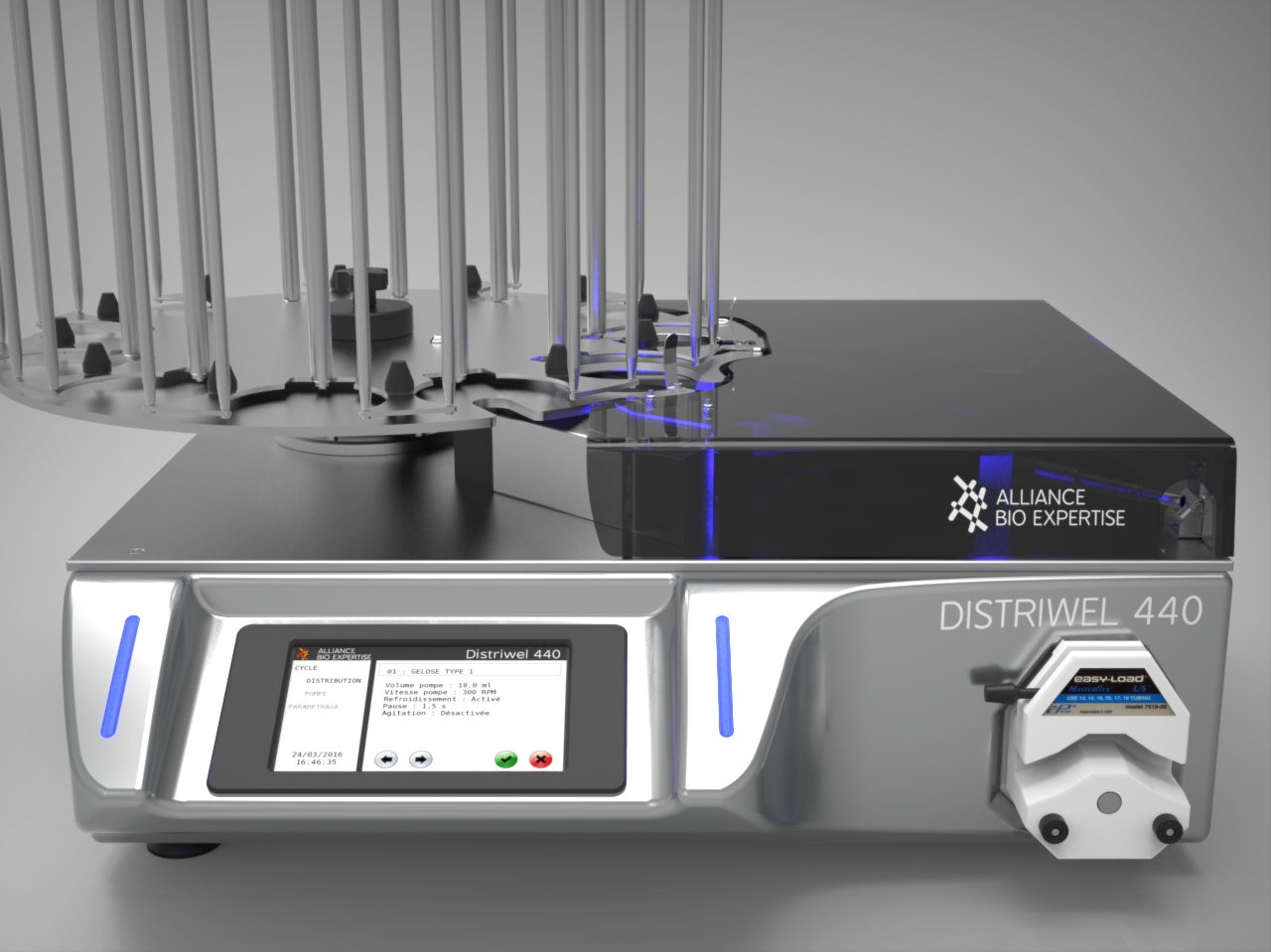 Distriwel 440 zoom Automatisches System zum Füllen und Stapeln von Petrischalen, Petrischalen Füll- und Stapelautomat, Plattengießmaschine für Nährmedien