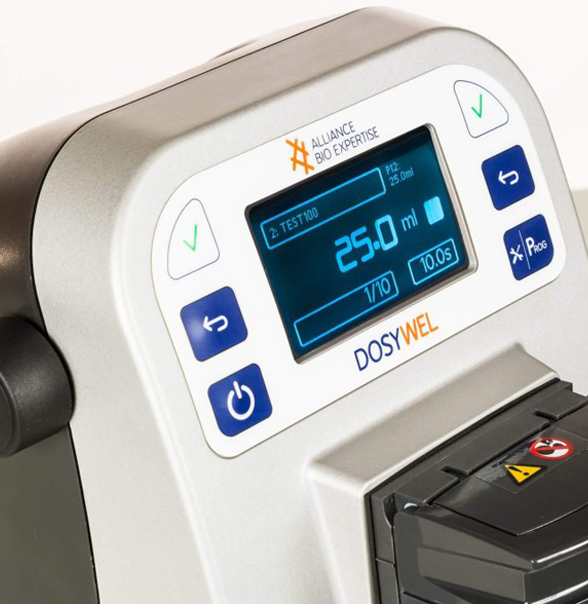 Display der DOSYWEL UP peristaltischen Pumpe mit aktivem Dosierprogramm